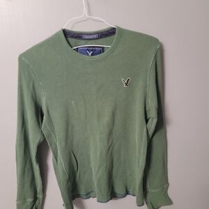 American Eagle Vintage Fit Green Long Sleeve Pleated Cotton Shirt Mens Small